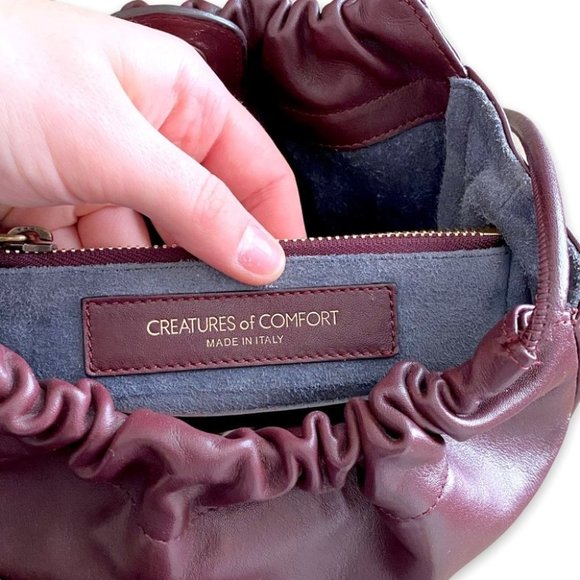 🙌Creatures of Comfort Italian Leather Burgundy Mini Pint Bucket Crossbody Bag - Picture 7 of 11
